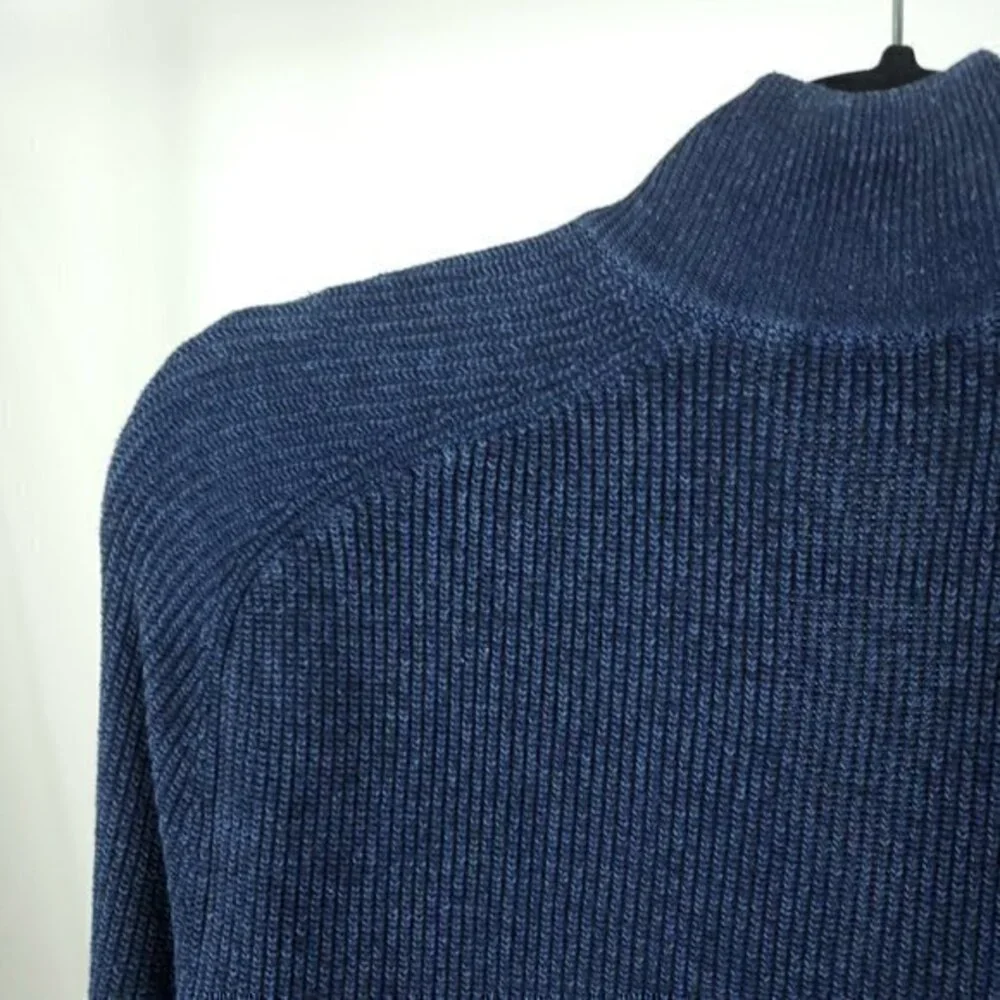 Men's Express 100% Cotton Quarter Zip Rib Raglan Sleeve Sweater Large Blue